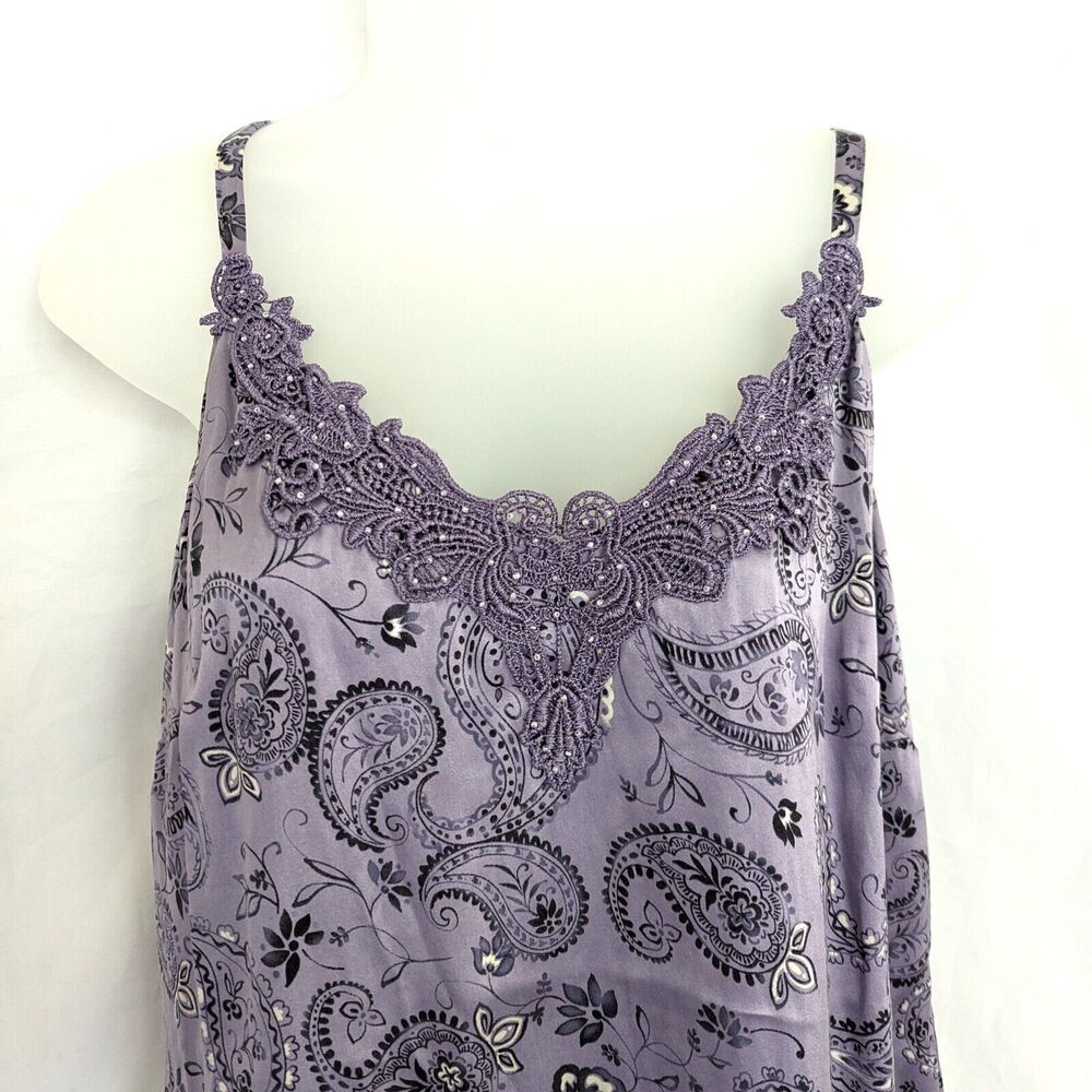Apt. 9 Purple Paisley Silk Blend Camisole Lace Crochet Bead Trim Size L Romantic - Picture 2 of 9